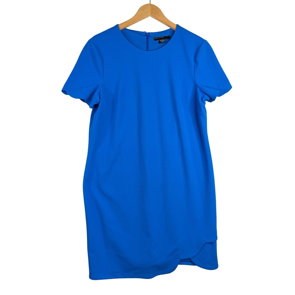 NWT Maggy London Womens Cadet Blue Shift Dress Scallop Tulip Hemline Size 14